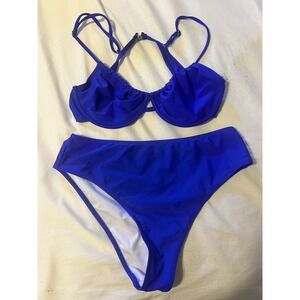 Blue 2 Piece Underwire Bikini Swimwear Set Sz XL